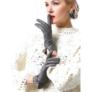 ❤️Women's Grey Italian Leather Gloves Lambskin Winter Comfort Gloves